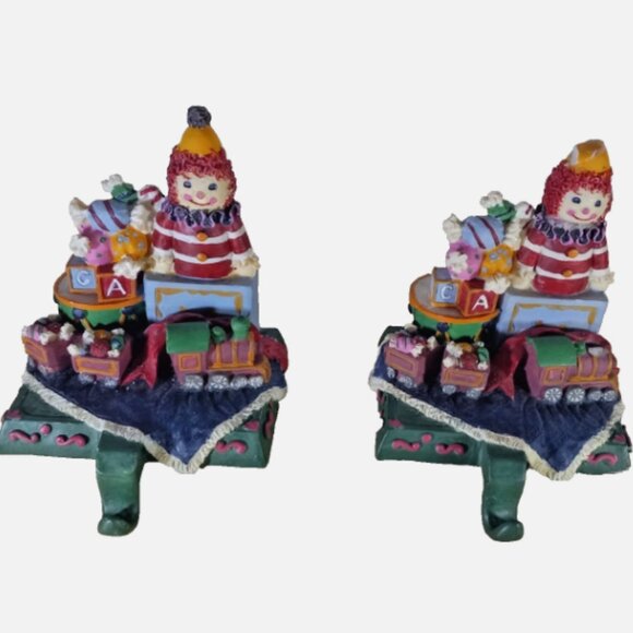 Set of 2 Christmas Stocking Holders Presents & Toys Heavy Felt Bottom Holiday - Picture 1 of 12